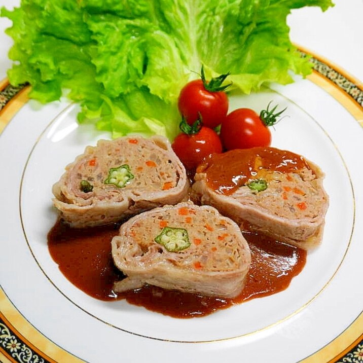 電子レンジだけで簡単!豚のバラ肉巻きミートローフ